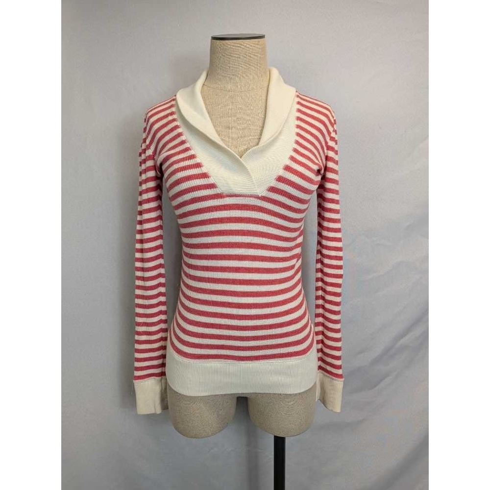 American Eagle Outfitters Striped V-Neck Shawl Collar Long Sleeve Thermal Top LG